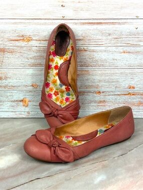 Born Lilly Leather Ballet Flats Dusty Rose with Knot-Bow Toe